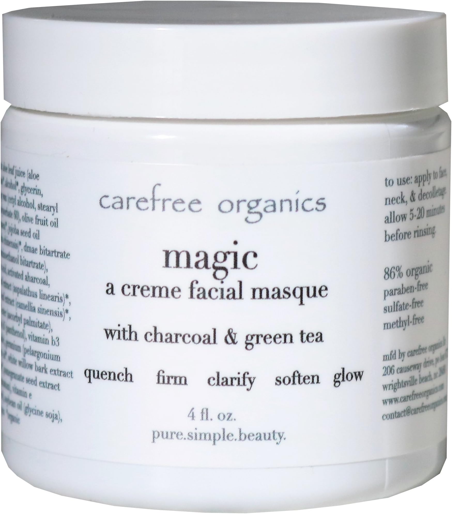 Carefree Organics Magic, an activated charcoal creme mask, 4 fl oz