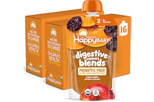 Happy Baby Digestive Support Blends, Organic Stage 2 Baby Food with Prebiotic Fiber, Apple, Pumpkin & Prune, 4 Ounce Pouch (Pack of 16)