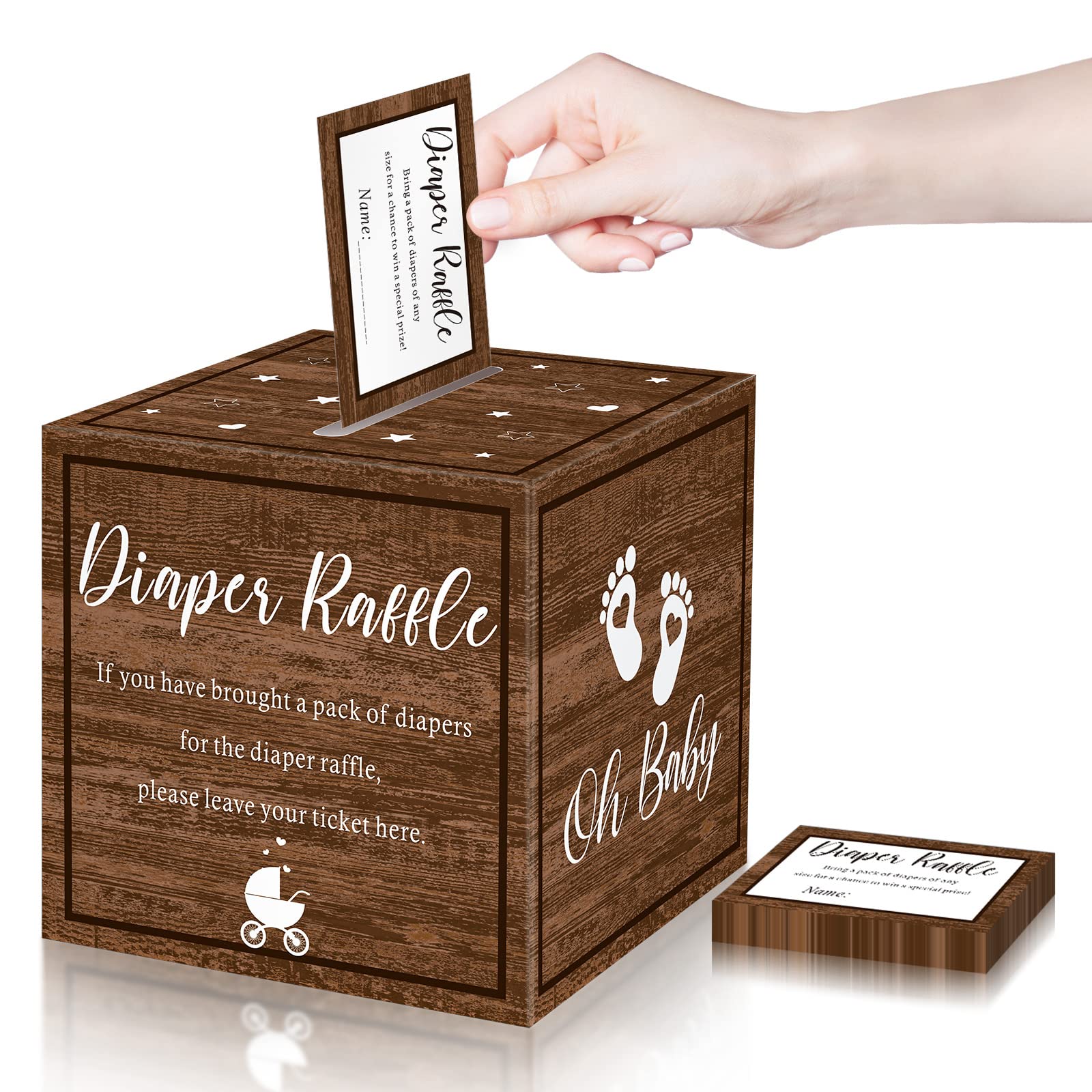 Funrous 50 Diaper Raffle Tickets with Box for Baby Shower Game ...
