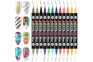 EBANKU 24 Colors Nail Art Pens, 3D Double Head Quick-Drying Nail Art Markers Acrylic Paint Nail Point Dotting Liner Pen No Squeeze Needed for Christmas Party