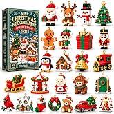 24-Day Mini Christmas Brick Ornament Advent Calendar | 24 Mini Brick Advent Calendar Buildable Hanging Ornaments, DIY Christmas Countdown Calendar for Tree Decor Gifts