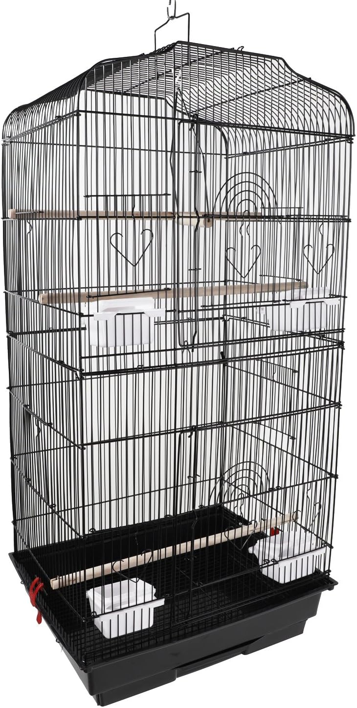 37" Bird Parrot Cage Canary Parakeet Cockatiel Lovebird Finch Bird Cage with Wood Perches & Food Cups Black