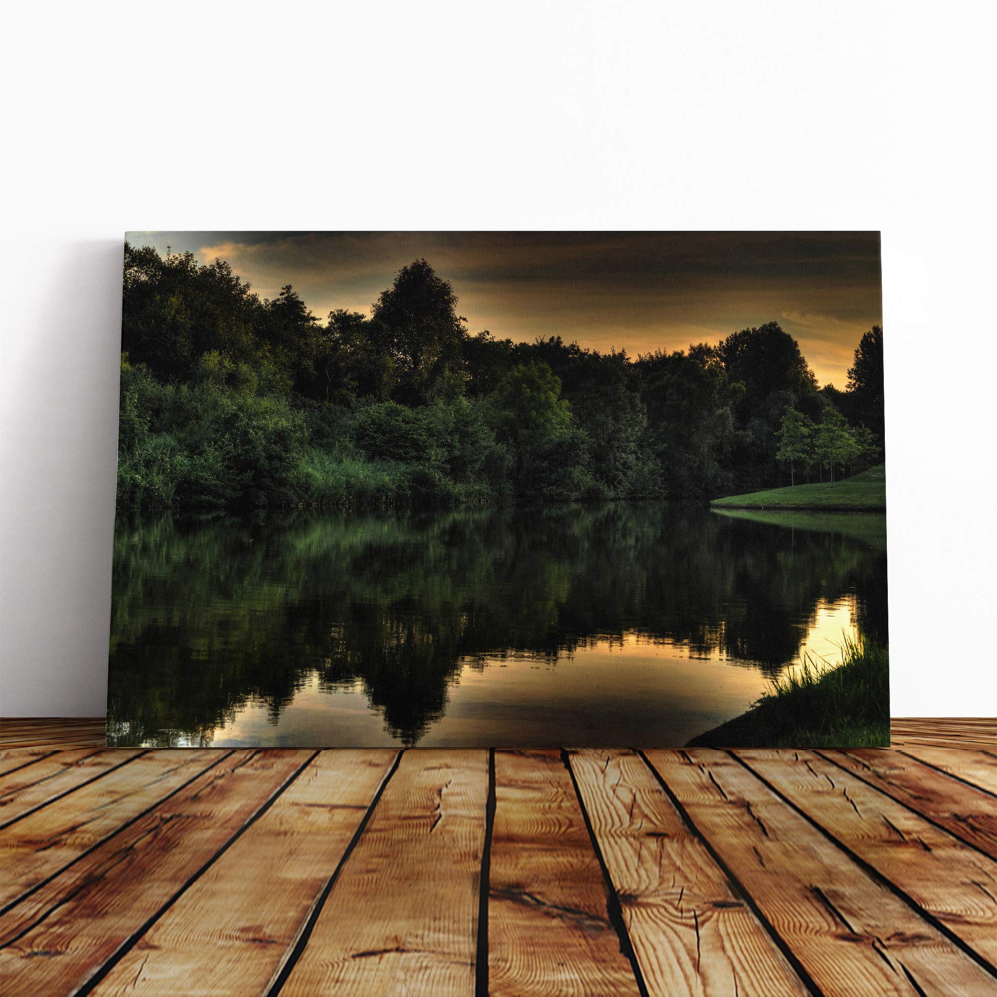Landscape Trees Reflecting in The Water Dusk Canvas Print | Gallery Wrapped 30mm Frame Wall Art | 20x14 inches | Ready to Hang | Modern Landscape Picture | Living Room Bedroom Lounge Office