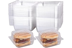 Haomian 100 Pcs 5x5 Inch Clamshell Take Out Tray Take Out Containers Plastic Hinged Food Containers Disposable Takeout Box Tr