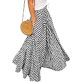 Mansy Women's Plaid Maxi Skirt- High Waist A Line Gingham Skirt,Pleated Flared Summer Casual Swing Long Skirt 2026