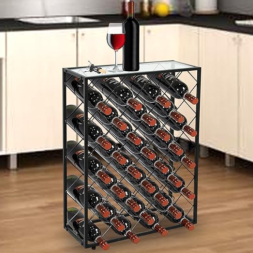 Amazon Com Wine Rack Stand Metal 32 Bottle Storage Holder Glass