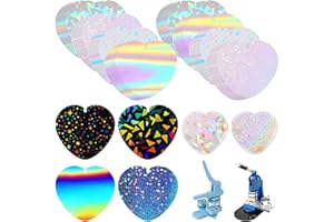 Humyoun 200 Pcs Heart Button Maker Supplies Sparkling Film for Pin Maker Machine Kit 4 Styles Clear Holographic Laminate Sheets Protective Film for 2.24 Inch / 57mm Button