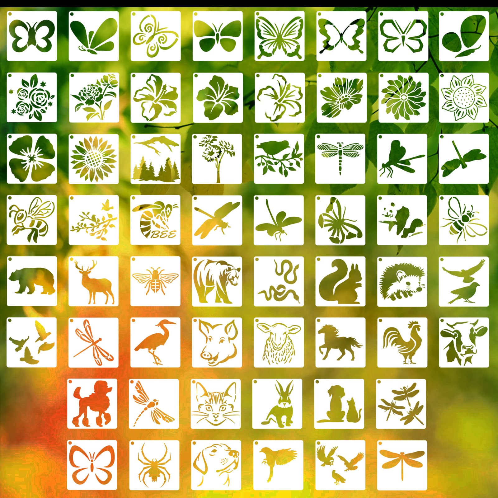 Winmany 60PCS Stencil Template for Painting Butterfly Flower Animal Drawing Template Reusable Openwork Stencil Painting DIY Crafts on Wood Wall Home Decor