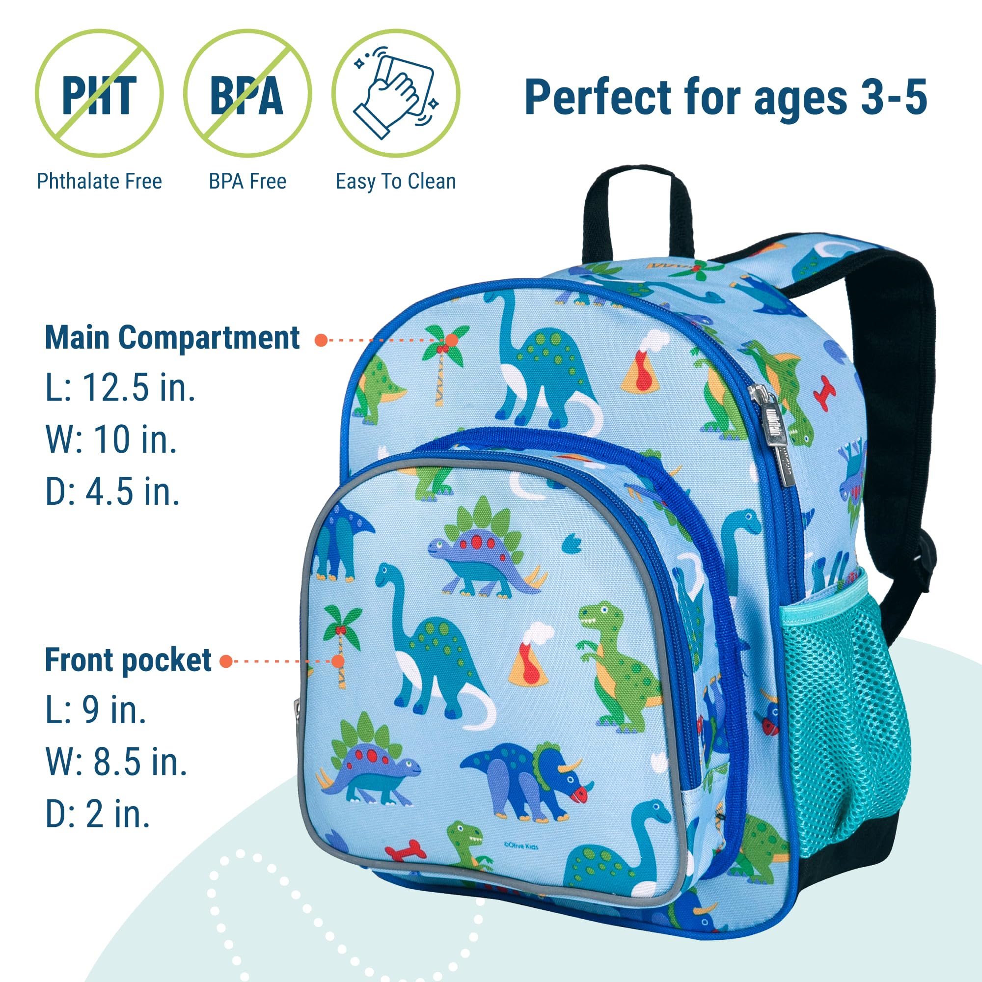 Wildkin 12-inch Kids Backpack – Padded, Adjustable, Ideal for Daycare & Travel - Dinosaur Land