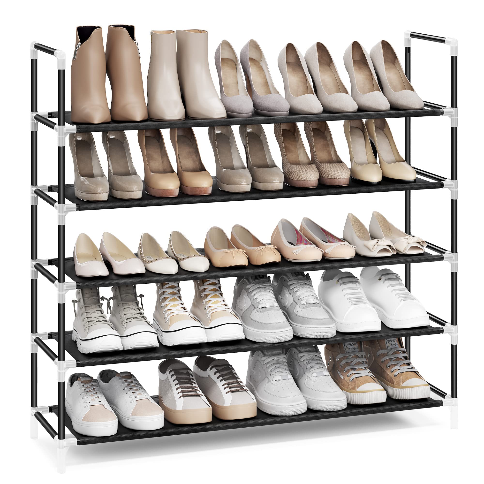 Photo 1 of SONGMICS 5-Tier Shoe Rack, Shoe Storage for Hallway Closet, Slim and Space-Saving, Metal Frame, Non-Woven Fabric Shelves, Black ULSH55H