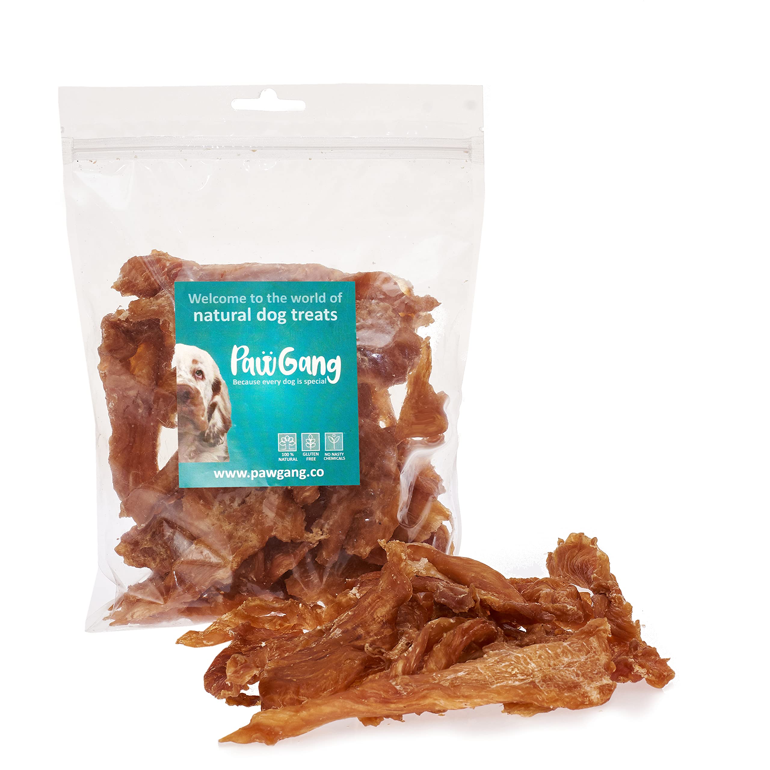 PawGang - Chicken Breast Fillet 250g - 100% Natural Treats for Dogs: Puppies Young Adult Old Small Large - Air Dried Chews Snacks - Healthy Hypoallergenic - Low Fat Grain Free - BARF Raw