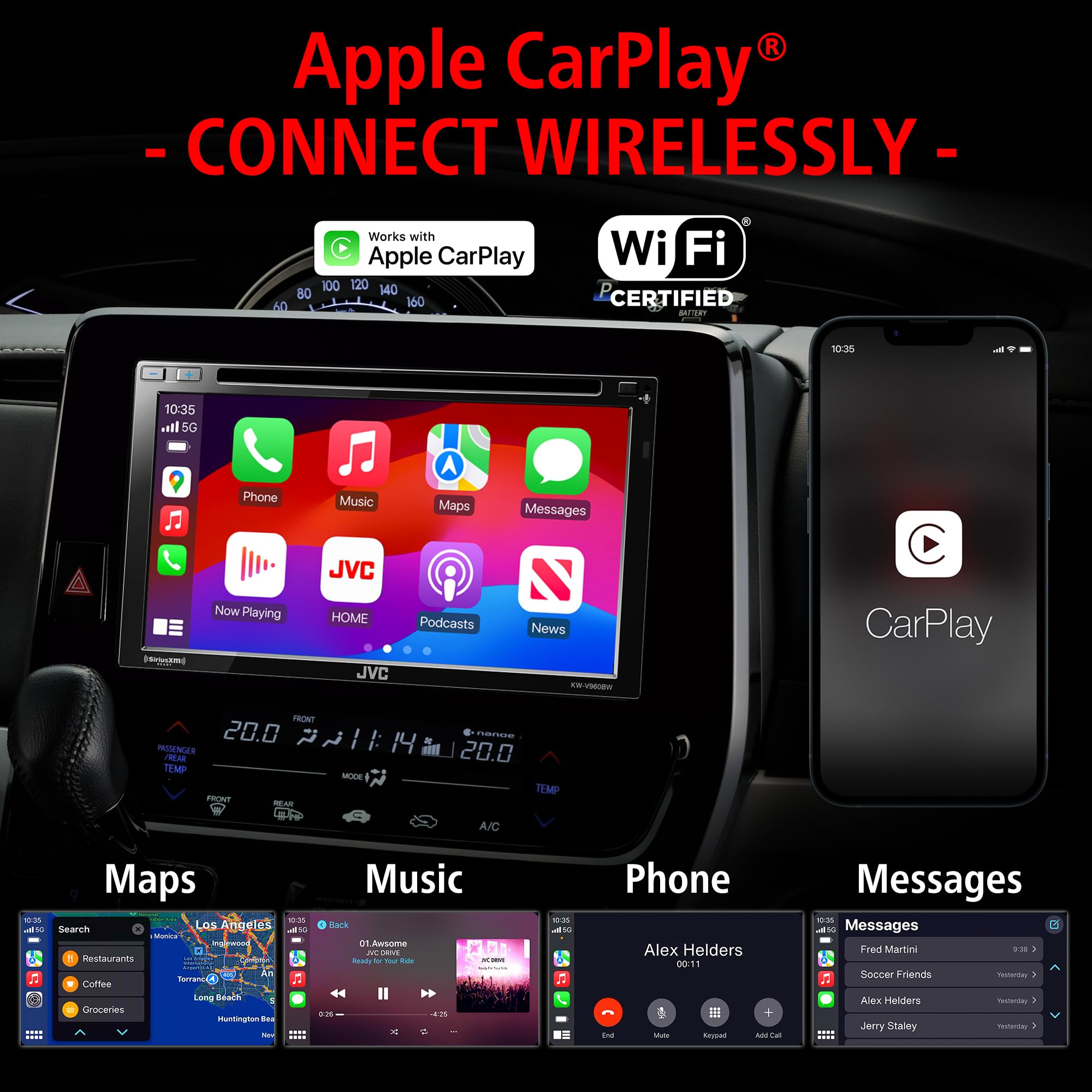 JVC KW-V960BW Built in Wi-Fi for Wireless CarPlay Android Auto, CD/DVD 6.8