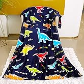 Dinosaur Throw Blanket for Boys, Glow in The Dark Blanket for Kids, 50" x 60" Soft Fleece Luminous Toddler Blanket Birthday Gifts for Age 3 4 5 6 7 8 9 10 11 12 Year Old, Dark Blue