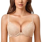 DOBREVA Women's Push Up Lace Bra Underwire Plunge Full Coverage Bras Sexy Plus Size Support