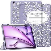 Fintie SlimShell Case for iPad Air 13-inch (M3) 2025, (M2) 2024 - [Built-in Pencil Holder] Soft TPU Protective Stand Back Cover with Auto Wake/Sleep, Composition Book Lilac