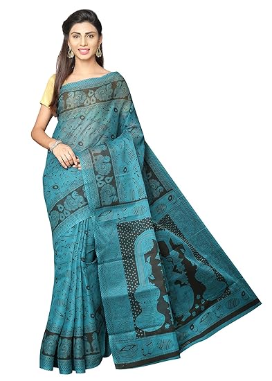 Womens Mangalagirii Cotton Blend Saree With Blouse Piece (MK4241_Blue)