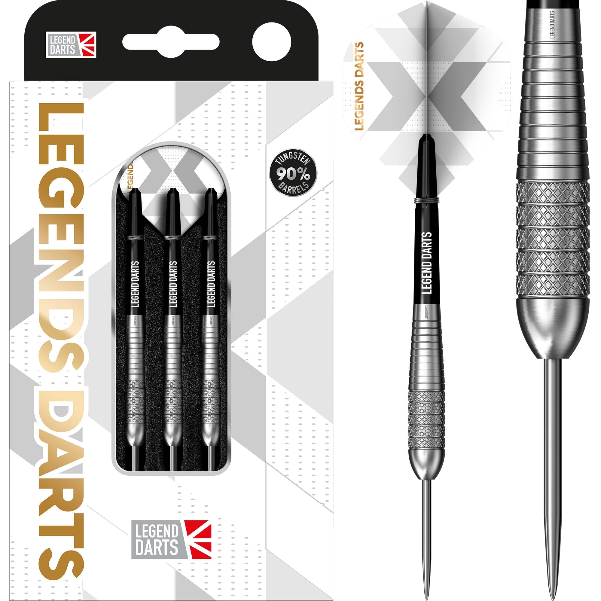 Legend Darts | Steel Tip Darts Set | 90% | Tungsten | Pro Series | V33 | 5 Ring Knurl (22, Grams)