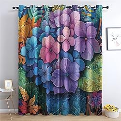Hydrangea Curtains for Bedroom, Floral Blackout