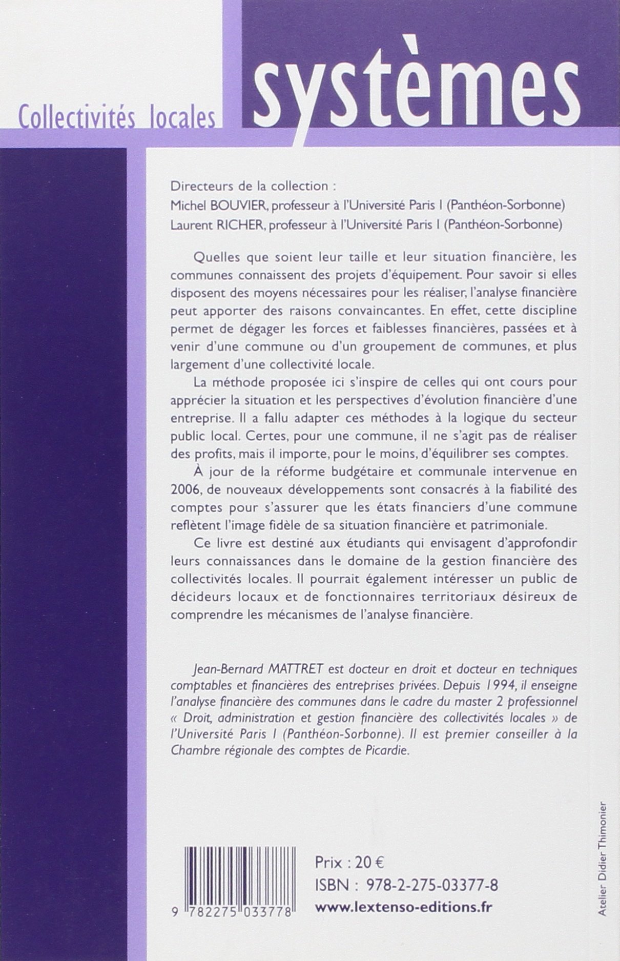 Amazonfr Lanalyse Financière Des Communes Jean Bernard - 