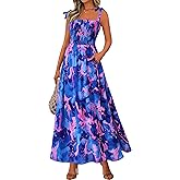 PRETTYGARDEN Womens Summer Dresses Floral Sleeveless Smocked Maxi Dress Boho Spaghetti Strap A Line Flowy Beach Long Sundress