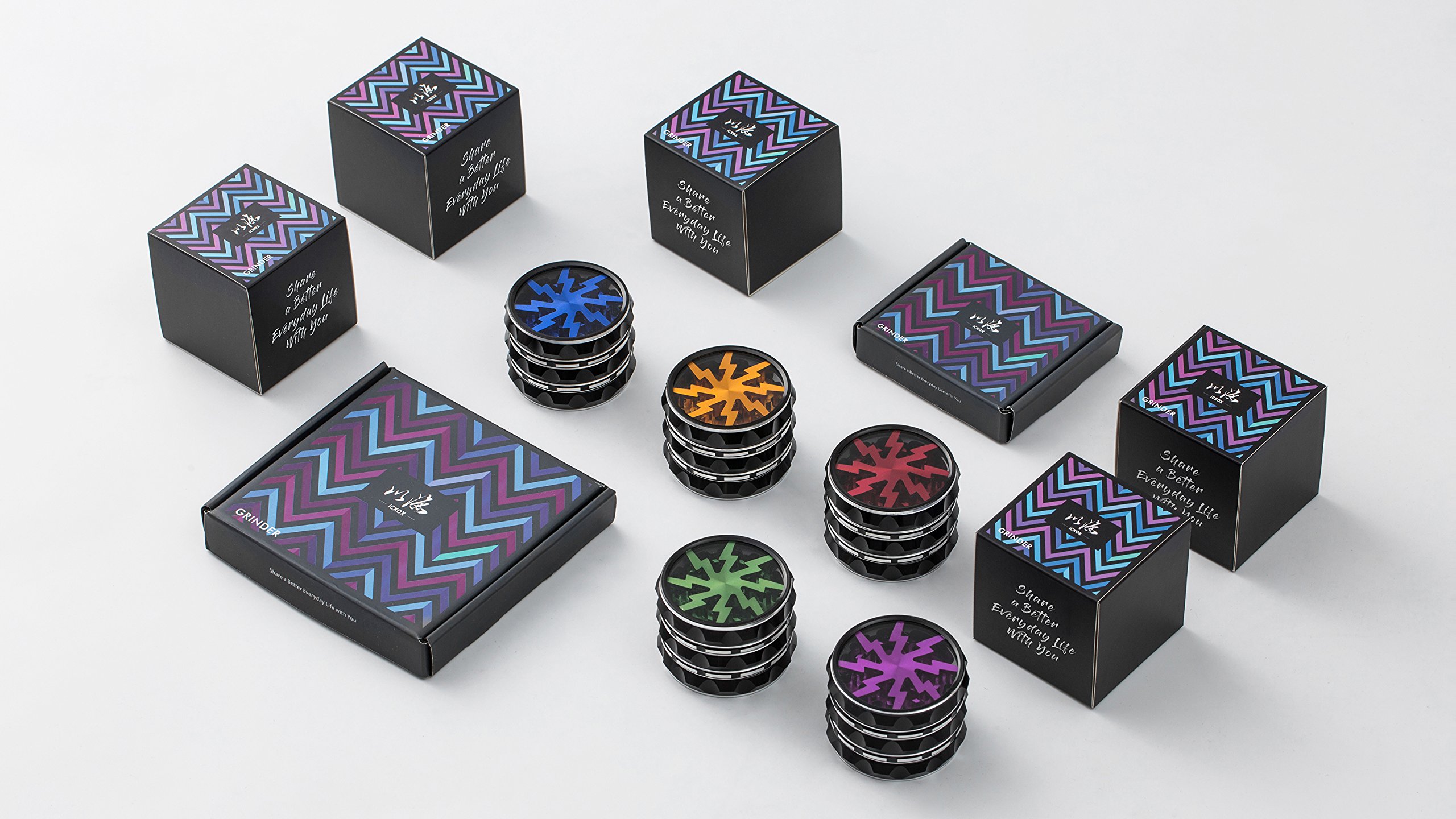 icxox Grinder Premium Aluminium Neues Design Tabak Grinder Crusher Kräuter Mühle für Pollen Kräuter Gewürze Herb , 4 Teile, Ø63mm (Blau)