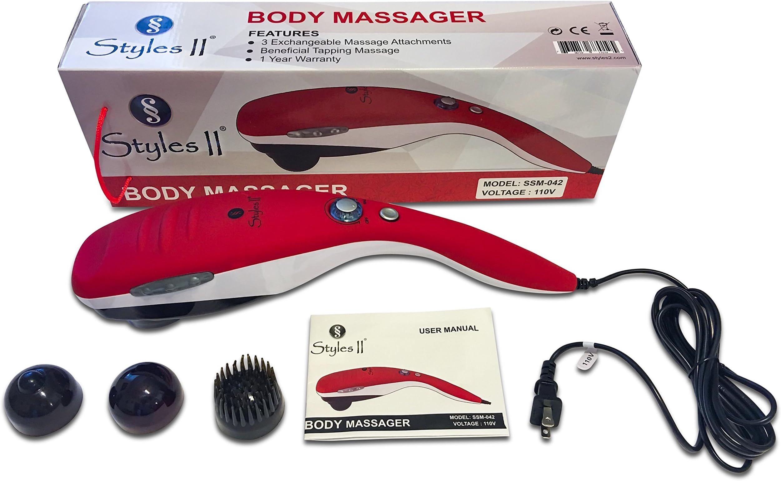 Styles II Deep Tissue Therapeutic Percussion Body Massager - with 3 Variable Attachments to Relieve Knots, Pains, Stiffness & Fatigue in Neck, Shoulders, Feet, Hips, Back, Thigh & More