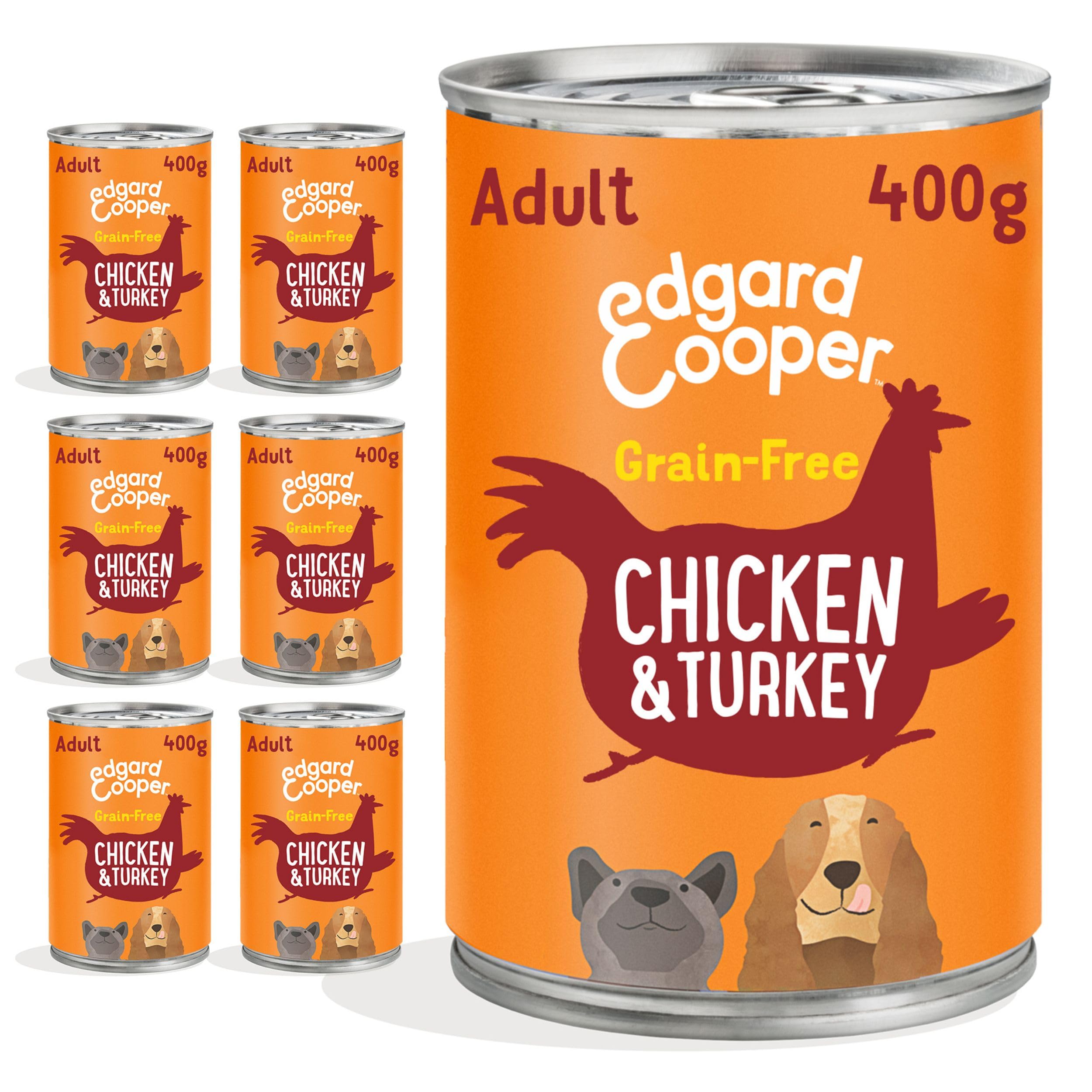 Edgard Cooper Grain-Free Wet Dog Food in Gravy for Adult Dogs, ChickenTurkey 6 x 400g, Natural Dogs Food in Tins with Fresh Meat, High Protein, Hypoallergenic, No Added Sugar