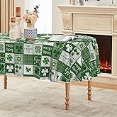 Horaldaily St. Patrick's Day Tablecloth 60×84 Inch Oval, Green Buffalo Plaid Shamrock Patchwork Style Washable Seasonal Table Cover for Party Picnic Dinner Decor