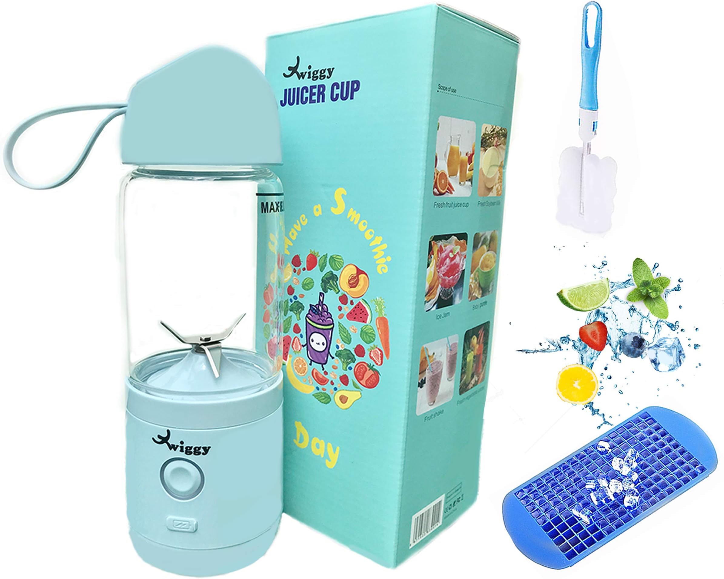 Twiggy Bigger quantity Smoothie Blender For Single Served Personal Blender USB Rechargeable Portable Blender For Shakes And Smoothies | 550ml | Made from high grade 304 stainless steel 4 blades | Rechargeable 4000mAh batteries| Powerful motor 25000 rpm | FDA approved | Comes with detachable brush and silicone ice tray