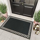 OJIA Easy Jute Outdoor Rug 3x5 Washable Rugs for Entryway, Checkered Border Black Front Door Rug Non-Slip Door Mats Indoor Outdoor Rugs Farmhouse 3x5 Area Rug for Porch Outside Patio Living Room