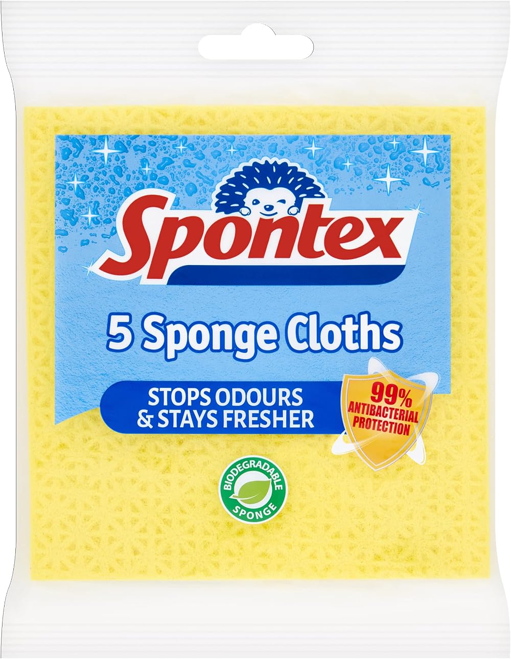 Spontex 5 Sponge Cloths 19.4 x 18 cm Assorted Colours Antibacterial