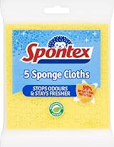 Spontex 5 Sponge Cloths 19.4 x 18 cm Assorted Colours Antibacterial