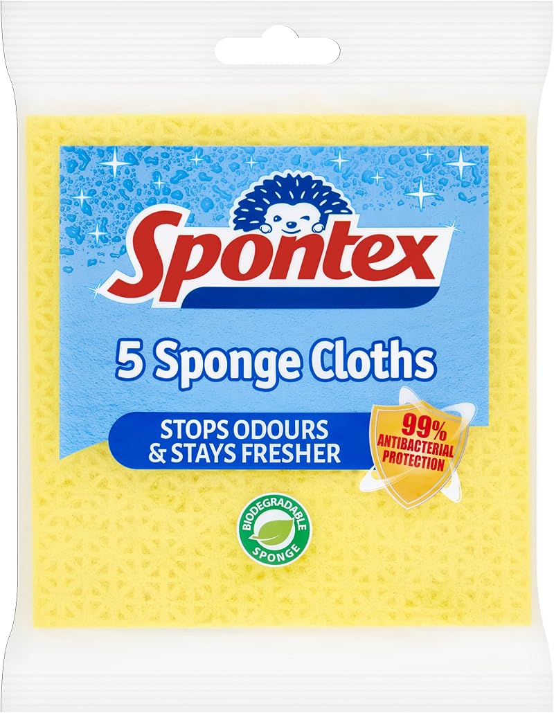 Spontex 5 Sponge Cloths 19.4 x 18 cm Assorted Colours Antibacterial