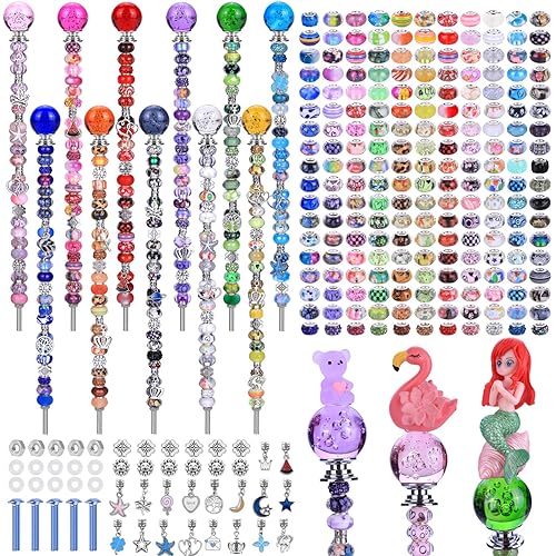 AIPRIDY 238 Pcs DIY Fairy Wand Garden Stakes Kit,Multiple Color Scheme European Beads Crystal Diamond Tops and 12 or 10 Inch Threaded Rods,Stainless Steel Stakes with Diamond Toppe(Inner Bubble)