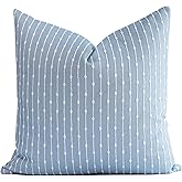 Crumbs Home Coastal Linen Indoor Outdoor Throw Pillow Cover Only, 20"x20" Water Repellent for Patio, Backyard, Couch, Light B