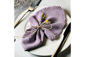 Dololoo Handmade Cloth Napkins with Fringe,18 x 18 Inches Cotton Linen Napkins Set of 4 Versatile Handmade Square Rustic Fringe Napkins for Dinner, Wedding and Parties, Lavender