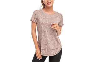 Abrooical Women's Short Sleeve Workout Shirts Crewneck Sports Yoga Running Dry Fit Tops Side Split Tee