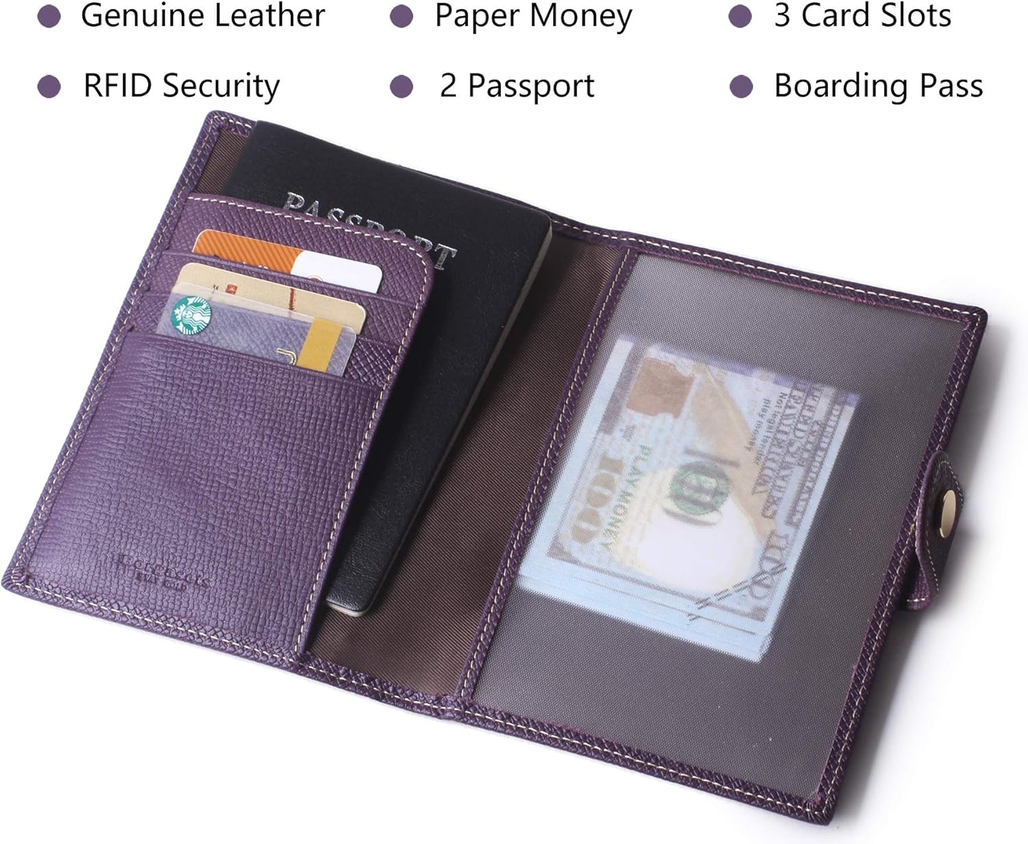 Passport Holder Cover Wallet RFID Blocking Leather Card Case Travel Document Organizer Purple: Clothing