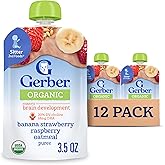 Gerber Organic 2nd Foods, Bananas, Red Berries & Granola Pureed Baby Food, 3.5 Ounce Pouch, 12 count