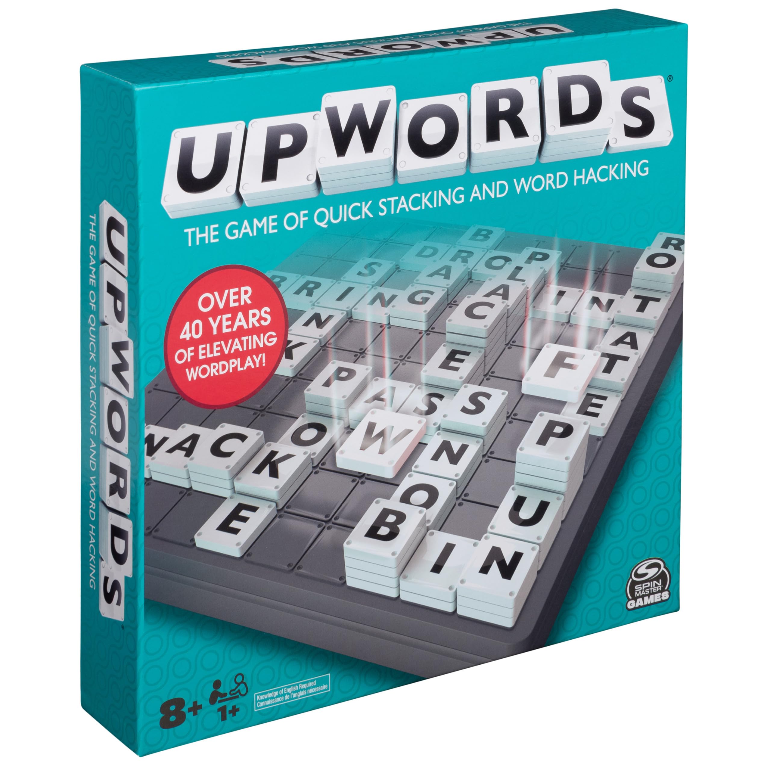Upwords, Word Game with Stackable Letter Tiles & Rotating