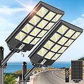 Solar Lights Outdoor Waterproof, 8000W Solar Street Light with Motion Sensor, 7000K Dusk to Dawn Security Flood Lights IP66, Commercial Outdoor Lighting for Parking Lot, Yard, Driveway, Farm(2 Pack)