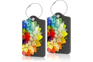 COWDIY 2 Pack Luggage Tag for Suitcase, Cute Unique Leather Suitcase Tags Identifiers with Privacy Name Address Labels & Durable Steel Loop for Women Men Travel