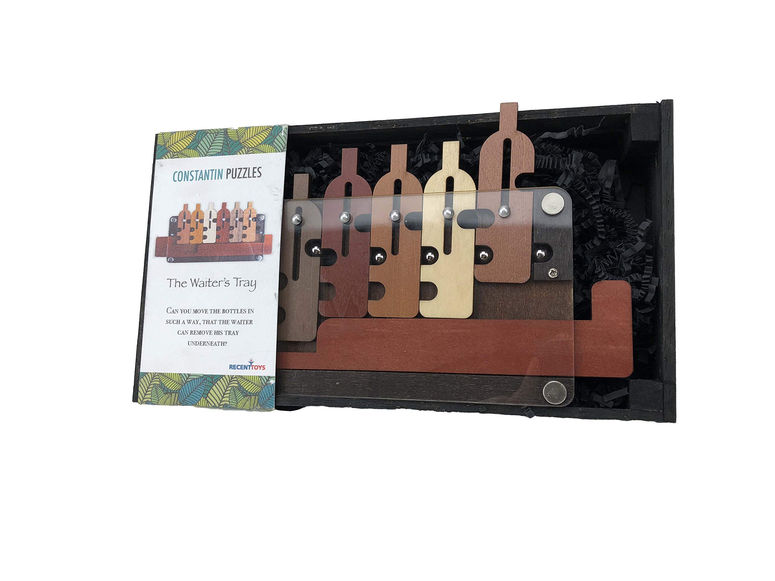 Project Genius Constantin Waiter's Tray Wooden Puzzle – Unique Brainteaser for Ages 14+, Enhances Problem-Solving, Ideal Gift for Puzzle & Wine Lovers