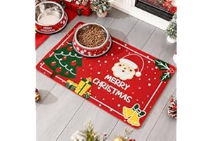 VANNON Christmas Dog Cat Food Mat for Floors, Pet Feeding Mat for Food and Water Bowl, Dog Bowl Mats for Food and Water, Pet Food Mat for Cats and Dogs, Non Slip, Waterproof, 11” x 18”