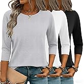Zeagoo Women Tops 3 Pack 3/4 Sleeve Crewneck Cute Basics Tees Casual Fashion Spring Summer T Shirts Business Work Tee Top