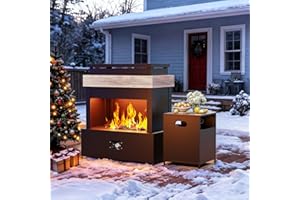 MeetLeisure 50,000 BTU Outdoor Propane Fireplace, 35" Patio Gas Heater with Ceramic Logs, Weather-Resistant Covers, CSA Certified (Wood Grain & Black)