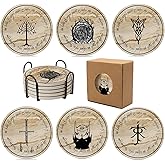 Lord Gifts Coaster Set of 6- Stone&Cork Coasters for Coffee Table-Coasters for Home Decor- Decor Coaster with Holder-Merchandise Gift for Fans