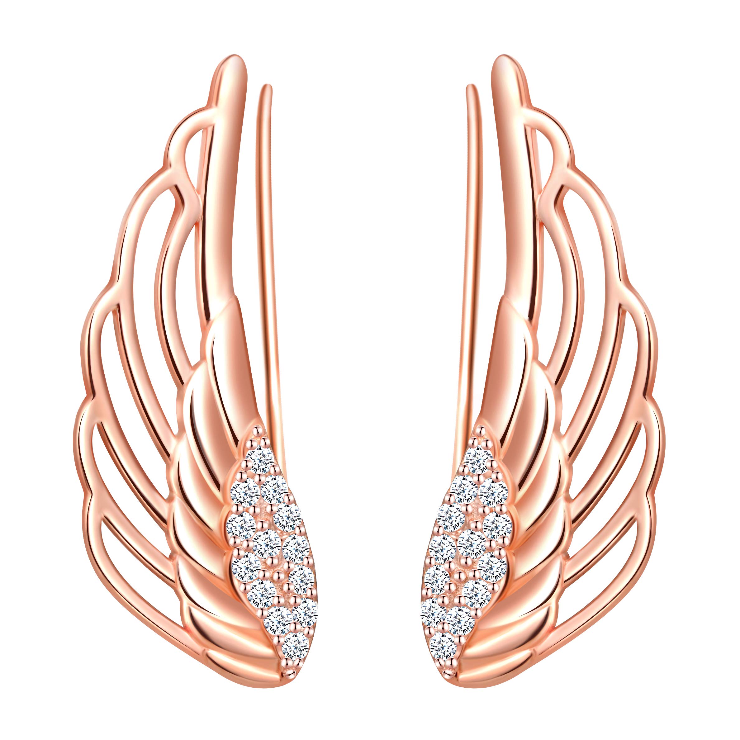 Yumilok 925 Sterling Silver Ear Crawler Earrings for Women Girls Angel Wings Cuff Earrings Stud Earrings