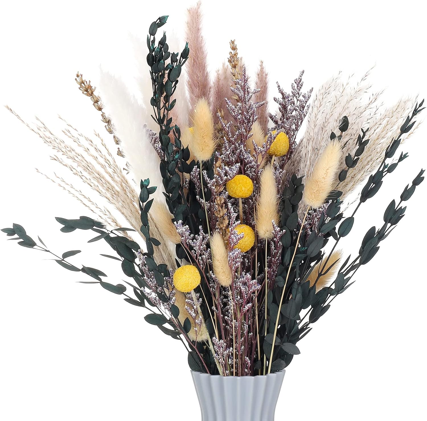 Dried & Preserved Flora - Fuyamp 60 PCS Dried Flowers Bouquet About 15'' Natural Pampas Grass Dried Bunny Tails and Reed Dried Floral Boho Decoration for Living Room Home Wedding Vases Table Decoration