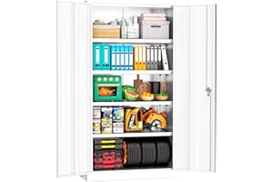Superday 72" Lockable Steel Storage Cabinet, Locking Metal Storage Cabinets, Tall White Cabinet with 2 Doors and 4 Adjustable Shelves for Garage, Home Office, Classroom, File, Easy Assemble